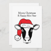 サンタハットクリスマスの白黒のおもしろい牛 シーズンカード (正面/裏面)