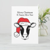 サンタハットクリスマスの白黒のおもしろい牛 シーズンカード (スタンド正面)