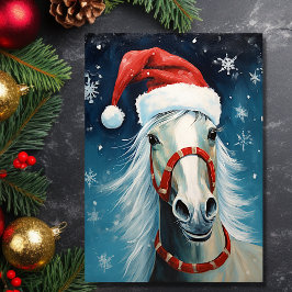 サンタハットクリスマスを着たかわいい漫画の馬 シーズンカード