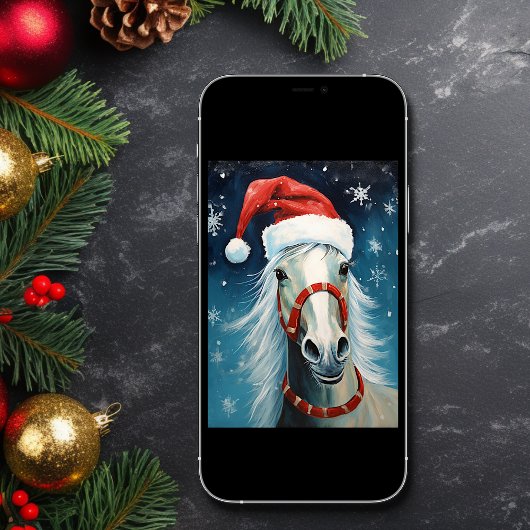 サンタハットクリスマスを着たかわいい漫画の馬 シーズンカード