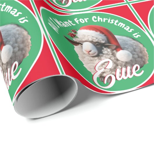 サンタハットクリスマスを着たかわいい羊 ラッピングペーパー (ロールコーナー)