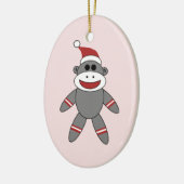 サンタハットクリスマスを着たかわいい靴下ザル セラミックオーナメント (左)