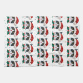 サンタハットクリスマスを迎えるかわいい黒猫 キッチンタオル (横)