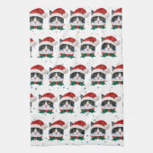 サンタハットクリスマスを迎えるかわいい黒猫 キッチンタオル (縦)