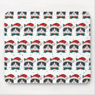 サンタハットクリスマスを迎えるかわいい黒猫 マウスパッド