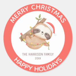 サンタハットクリスマスを飾ったかわいいナマケモノ ラウンドシール