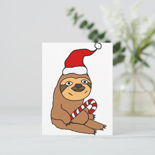 サンタハットクリスマスアニメの可愛いナマケモノ シーズンポストカード (スタンド正面)