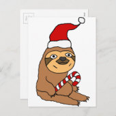 サンタハットクリスマスアニメの可愛いナマケモノ シーズンポストカード (正面/裏面)