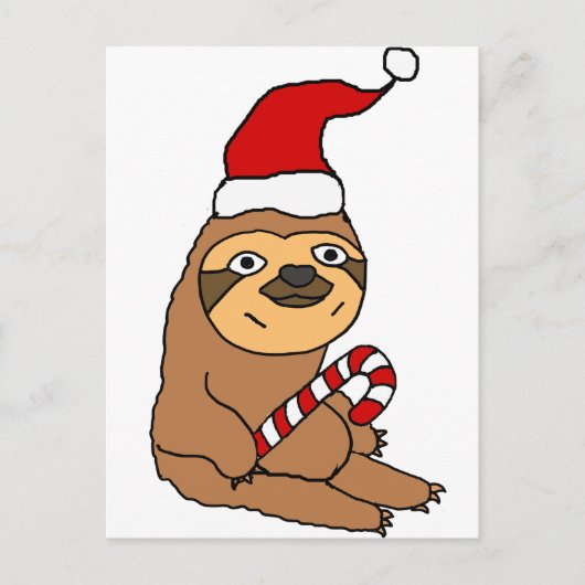 サンタハットクリスマスアニメの可愛いナマケモノ シーズンポストカード (正面)