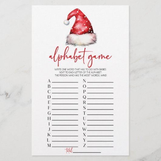 サンタハットクリスマスアルファベビーシャワーゲーム 便箋 (正面)
