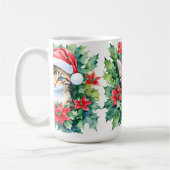 サンタハットクリスマスウォーターカラーアートの子猫 コーヒーマグカップ (左)