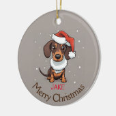 サンタハットクリスマスオーナメントの可愛いダックスシュント セラミックオーナメント (左)