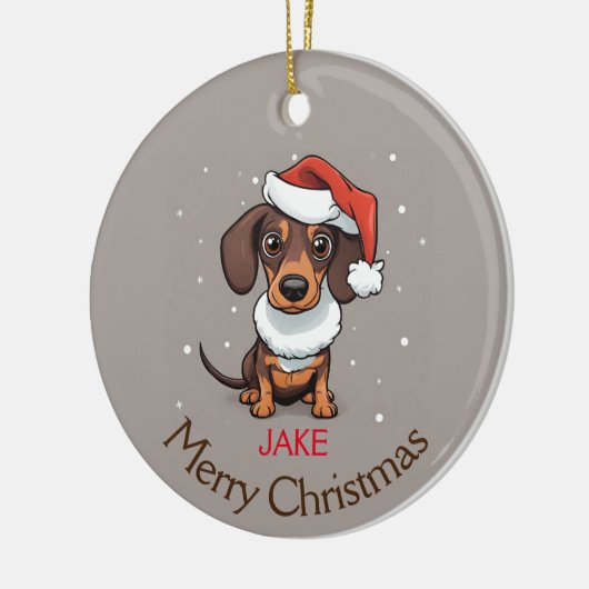 サンタハットクリスマスオーナメントの可愛いダックスシュント セラミックオーナメント (左)