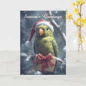 サンタハットクリスマスカードにオウム カード (黄色い花)