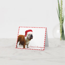 サンタハットクリスマスカードにブルドッグ犬 シーズンカード