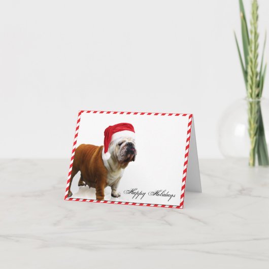 サンタハットクリスマスカードにブルドッグ犬 シーズンカード (正面)