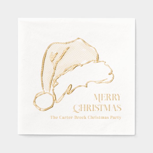 サンタハットクリスマススケッチイラストレーション 箔ナプキン (正面)