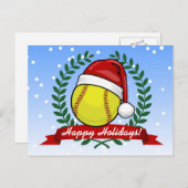 サンタハットクリスマススタイルのソフトボール シーズンポストカード (正面/裏面)