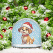 サンタハットクリスマススノーグローブを持つ漫画の犬 (クリスマス)