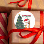 サンタハットクリスマスドッグファミリーギフトのかわいいコルギ ラウンドシール