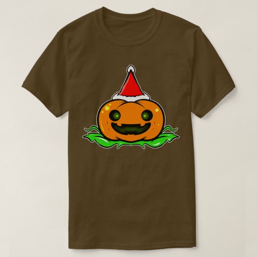 サンタハットクリスマスハロウィーンハ付きかわいいカボチャ Tシャツ (デザイン正面)