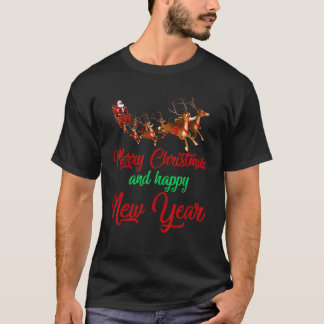 サンタハットクリスマスパジャマスメリークリスマスとハッピーN Tシャツ