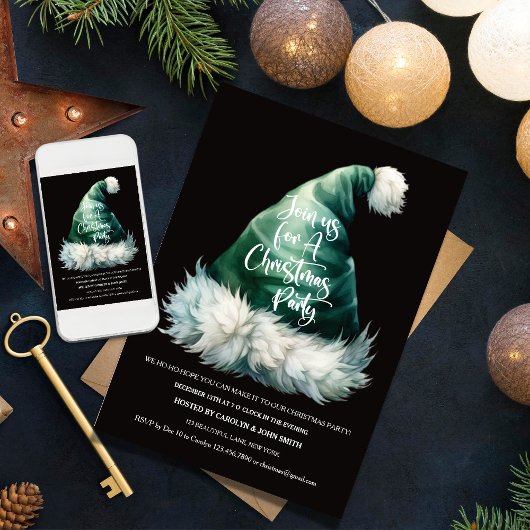 サンタハットクリスマスパーティの招待状テンプレート 招待状