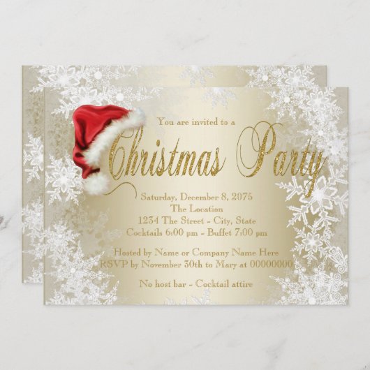 サンタハットクリスマスパーティの招待状 招待状 (正面/裏面)