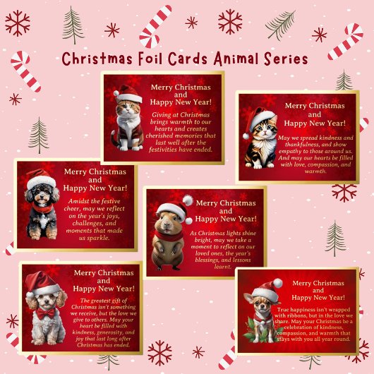 サンタハットクリスマスフォイルのポストカードのキャピバラ 箔シーズンポストカード