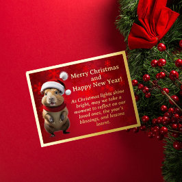 サンタハットクリスマスフォイルのポストカードのキャピバラ 箔シーズンポストカード