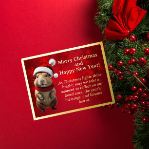 サンタハットクリスマスフォイルのポストカードのキャピバラ 箔シーズンポストカード