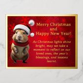 サンタハットクリスマスフォイルのポストカードのキャピバラ 箔シーズンポストカード (正面)