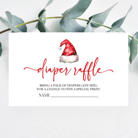 サンタハットクリスマスベビーシャワーおむつラッフル エンクロージャーカード