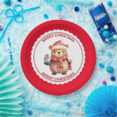 サンタハットクリスマスホリデーに可愛いテディベア ペーパープレート (パーティー)