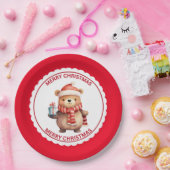 サンタハットクリスマスホリデーに可愛いテディベア ペーパープレート (パーティー)