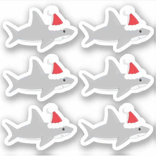 サンタハットクリスマスホリデーアニメの可愛いサメ シール (正面)