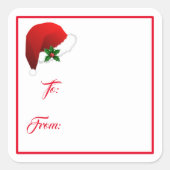 サンタハットクリスマスホリデーギフトラベルステッカー スクエアシール (正面)