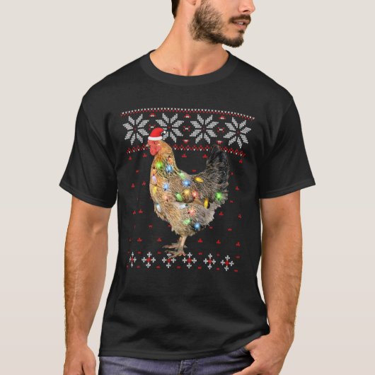 サンタハットクリスマスライトチキンおもしろい、クリスマスTr Tシャツ (正面)
