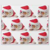 サンタハットクリスマスラッピング付きブルドッグ紙 ラッピングペーパー (フラット)