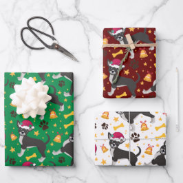 サンタハットクリスマス付きチワホアドッグ ラッピングペーパーシート