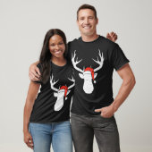 サンタハットクリスマス狩りギフト付き鹿 Tシャツ (ユニセックス)
