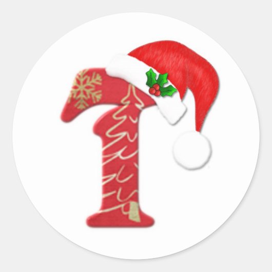 サンタハットクリスマス,モノグラム文字T ラウンドシール (正面)
