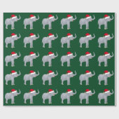 サンタハットグリーンホリデーの可愛いクリスマスゾウ ラッピングペーパー (フラット)