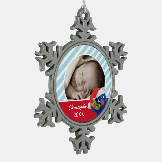 サンタハットグローバー |名前の追加 スノーフレークピューターオーナメント (左)