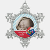 サンタハットグローバー |名前の追加 スノーフレークピューターオーナメント (正面)