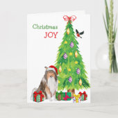 サンタハットコリー犬とクリスマスツリー シーズンカード (正面)