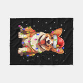 サンタハットコルギクリスマス照明コルギドッグクリスマス フリースブランケット (正面(横))