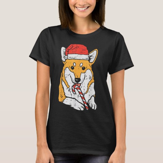サンタハットコルギドッグクリスマス Tシャツ (正面)