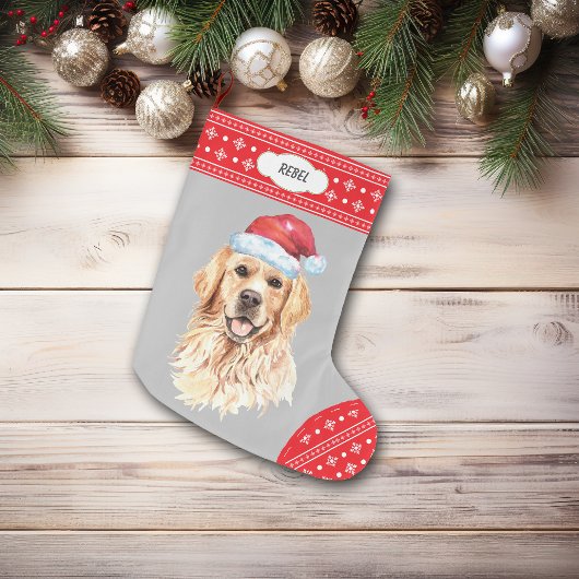 サンタハットゴールデンレトリエバースノーフレーク縁ど ラージクリスマスストッキング