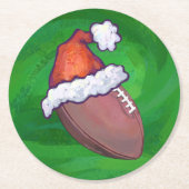 サンタハットサッカーオングリーン ラウンドペーパーコースター (正面)